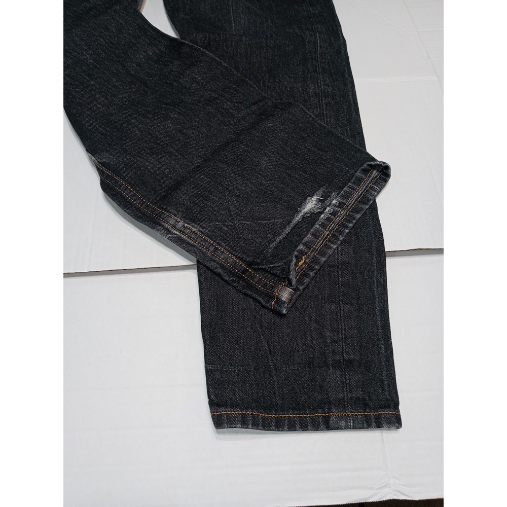 Levi'sโ 501 Jeans Mens 34x32 Black Button Fly Straight Distressed Denim - Picture 8 of 14